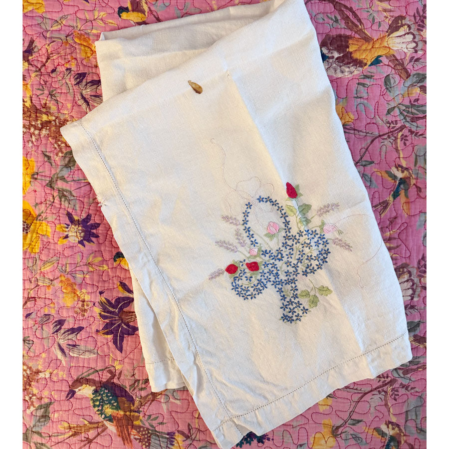 Linen basket embroidered tablecloth