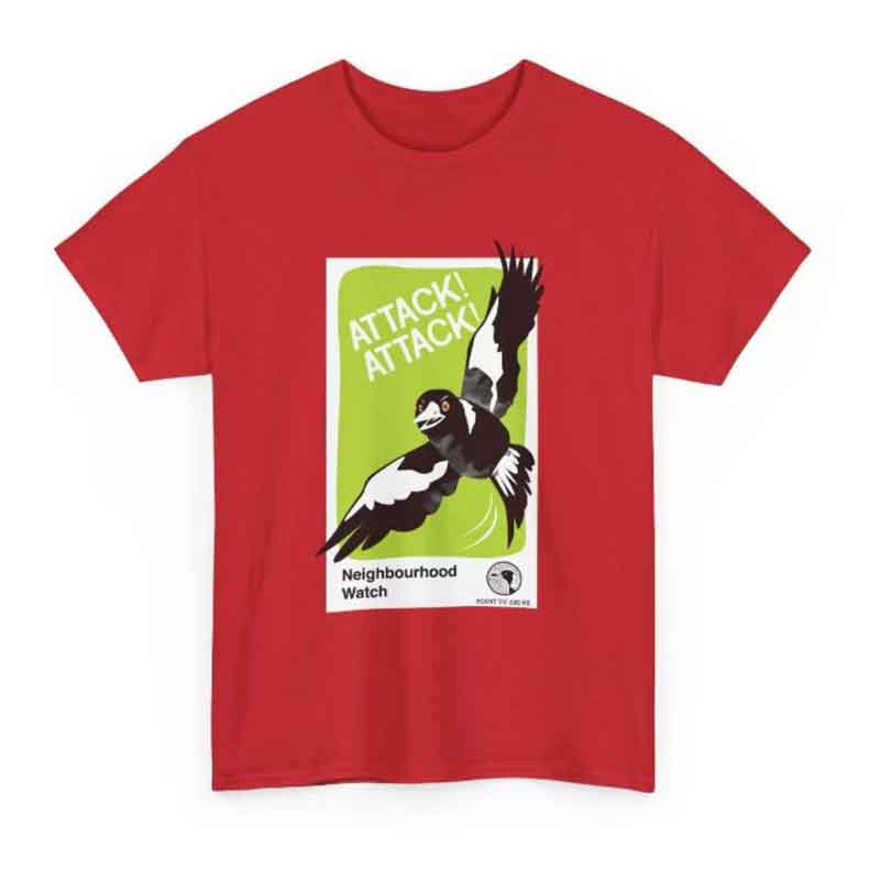 RTS 2XL Neighbourhood watch magpie attack red t shirt