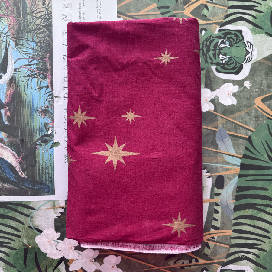 Starry night maroon tablecloth fabric