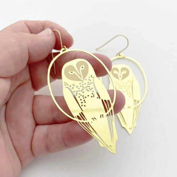 Gold Owl dangle earrings