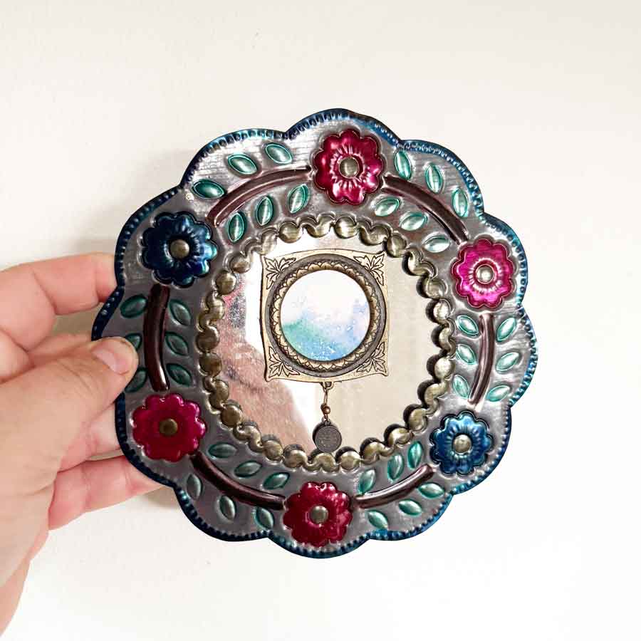 Mexican tin round mirror
