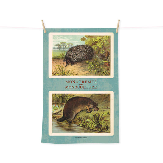 Monotremes not Monoculture tea towel