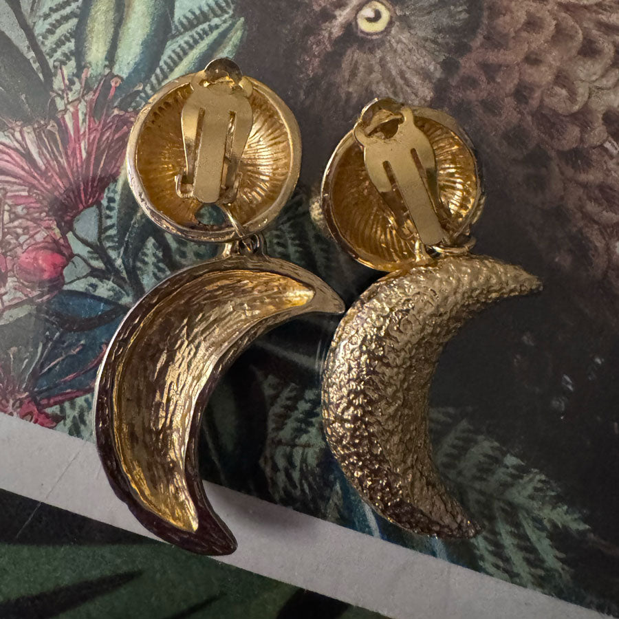 Gold moon clip on earrings