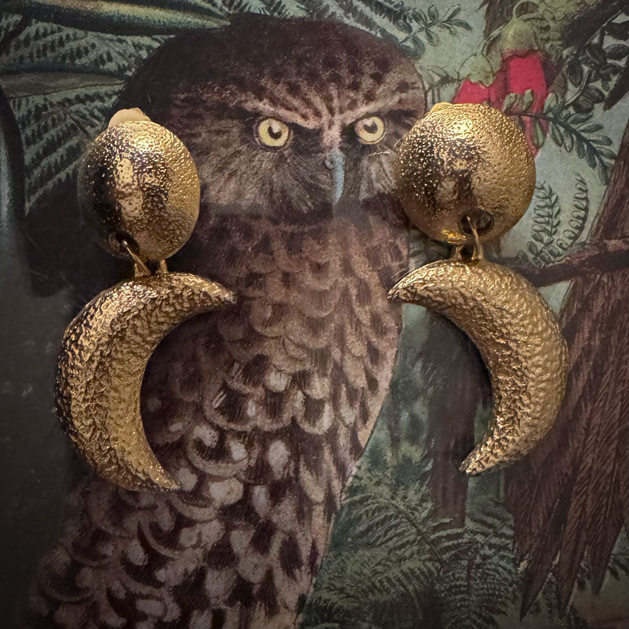 Gold moon clip on earrings