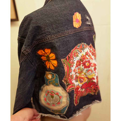 sz 10 Not A Weed upcycled denim jacket