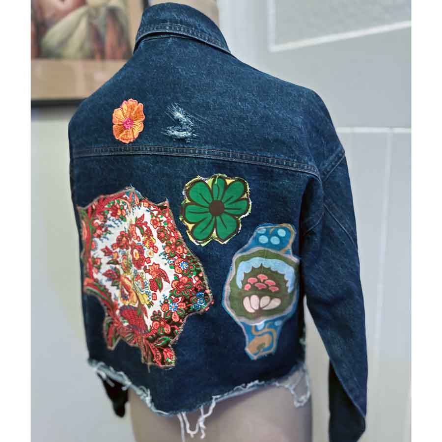 sz 10 Not A Weed upcycled denim jacket