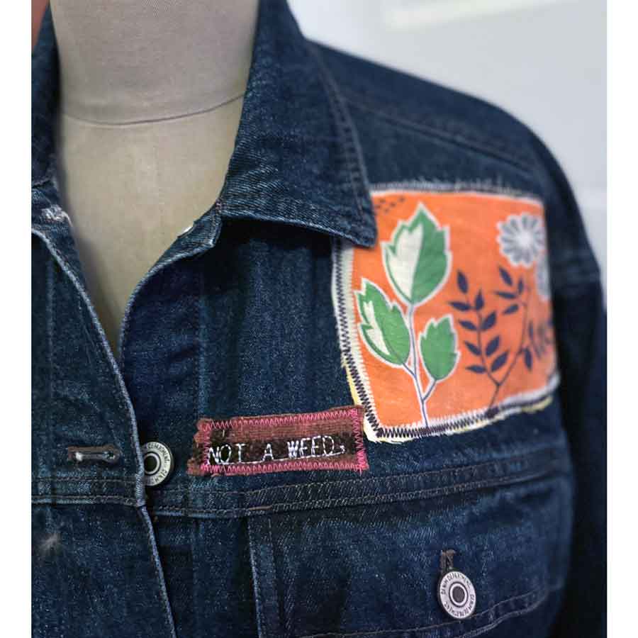 sz 10 Not A Weed upcycled denim jacket