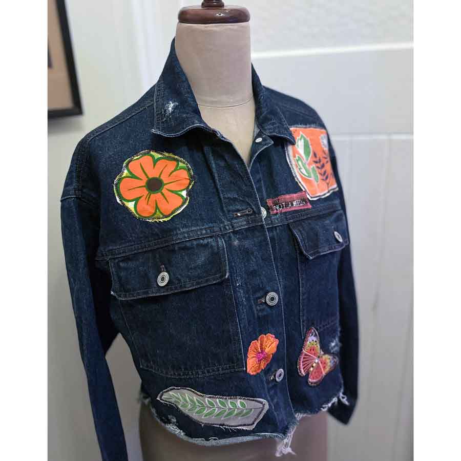 sz 10 Not A Weed upcycled denim jacket