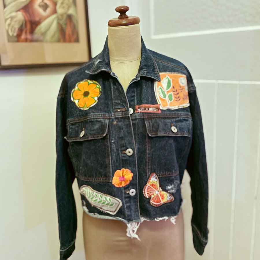 sz 10 Not A Weed upcycled denim jacket