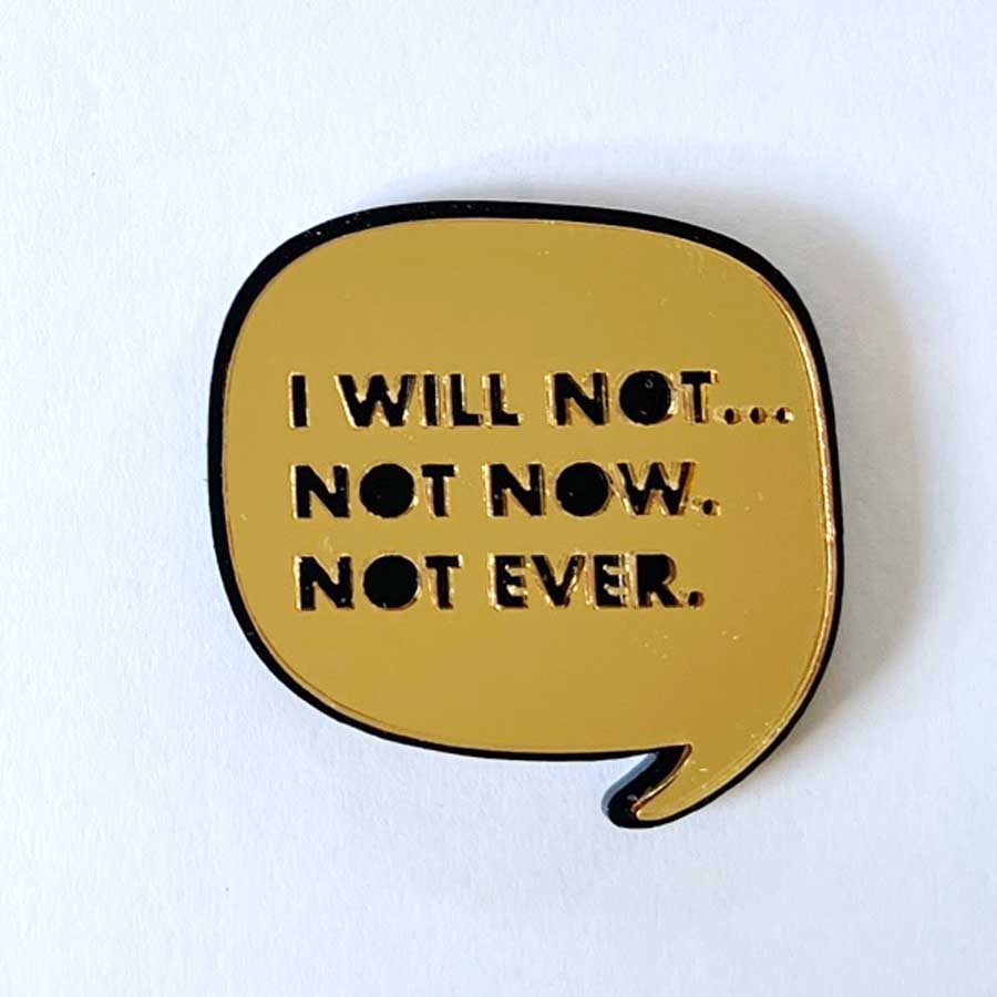 Not Now Not Ever brooch