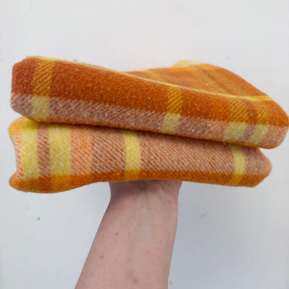 Blanket : orange check wool remnant