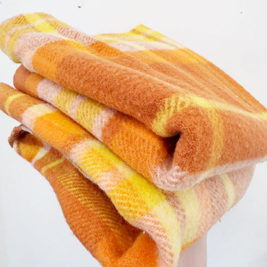 Blanket : orange check wool remnant