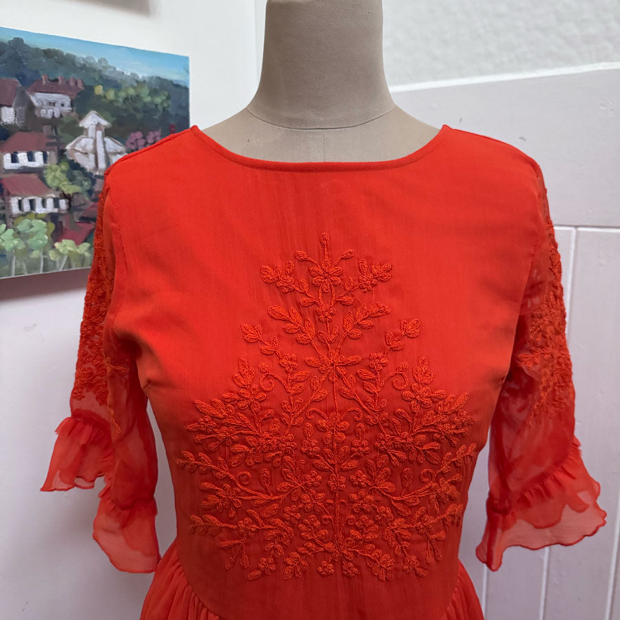 sz S bold orange maxi dress
