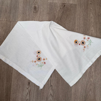 Orange flower embroidered tablecloth