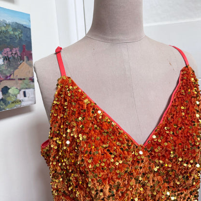 sz XL orange velvet sequin dress