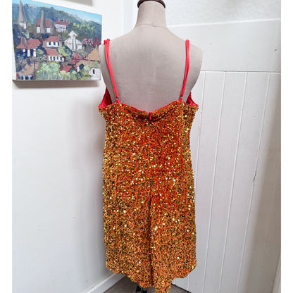 sz XL orange velvet sequin dress