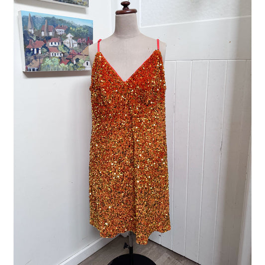 sz XL orange velvet sequin dress