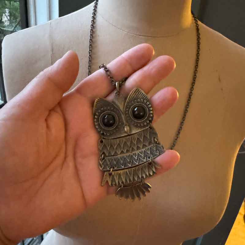 Tarnished bronze owl necklace