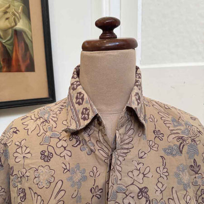 sz XL coffee cotton floral shirt