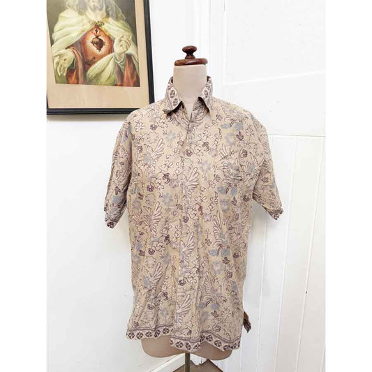 sz XL coffee cotton floral shirt