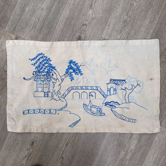 Blue pagoda embroidered cloth