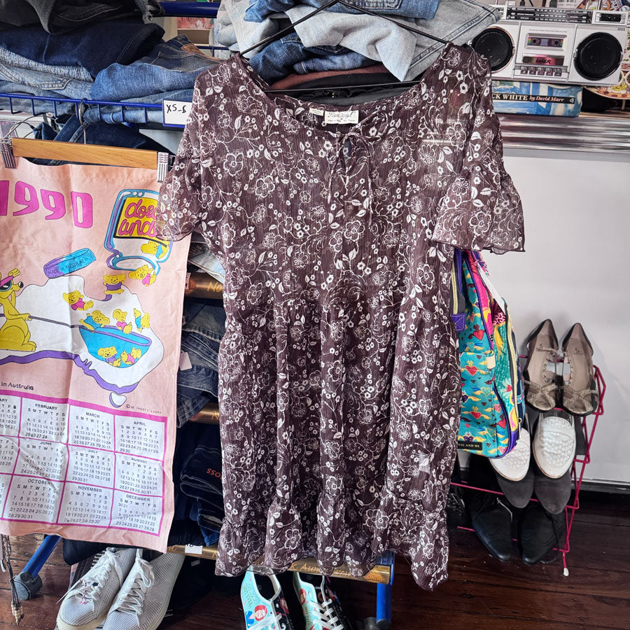 sz M Peace Angel sheer brown dress