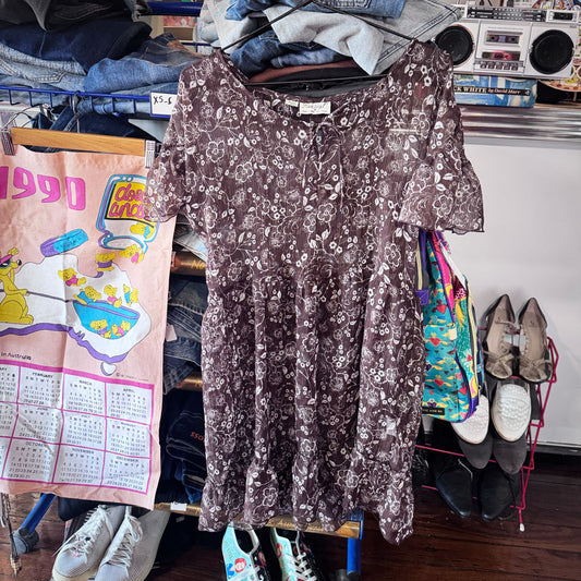 sz M Peace Angel sheer brown dress