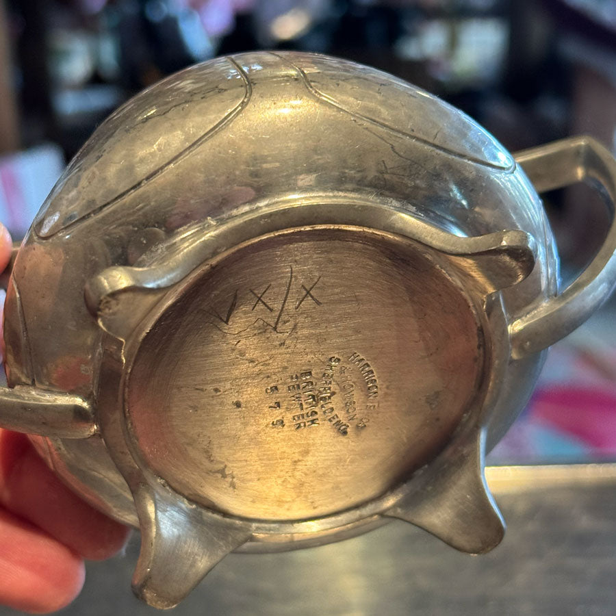 Pewter creamer and sugar bowl set