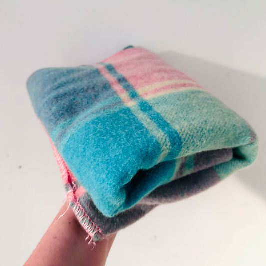Blanket : pink aqua check wool remnant