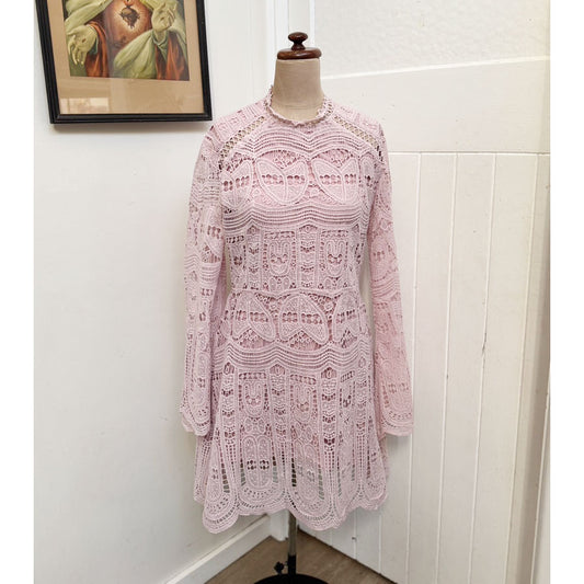 sz L pale pink embroidered new shift dress