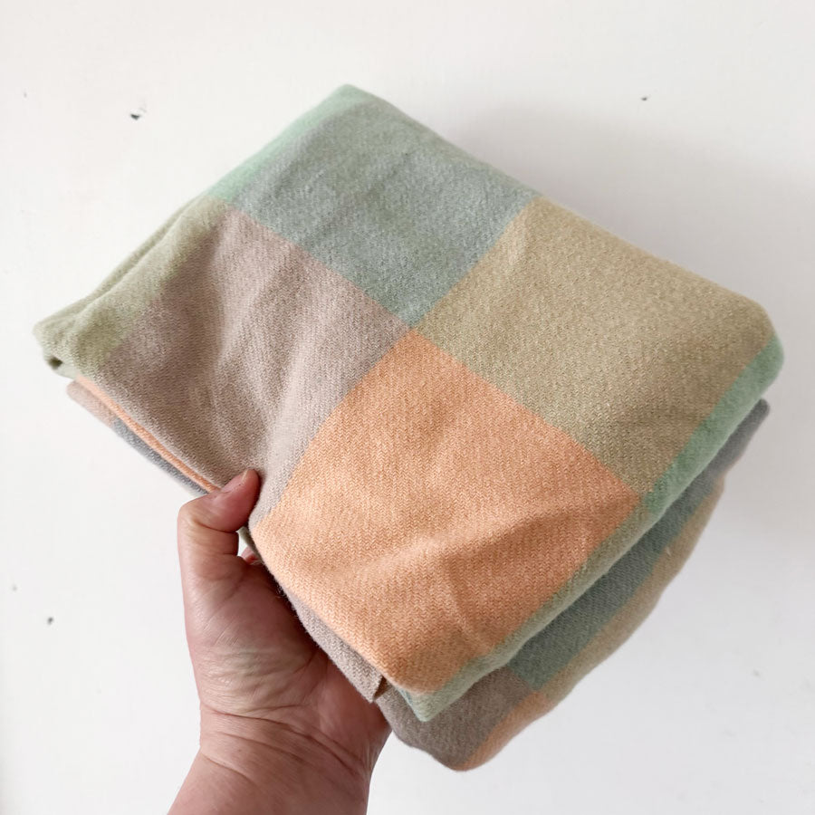 Blanket : pink green check wool remnant
