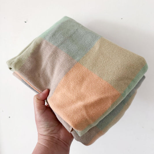 Blanket : pink green check wool remnant