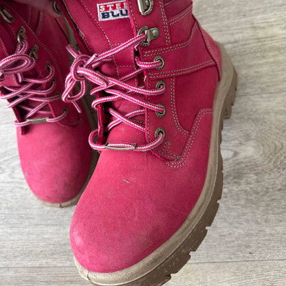 sz 8 pink steel cap work boots