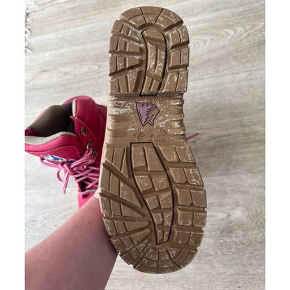 sz 8 pink steel cap work boots