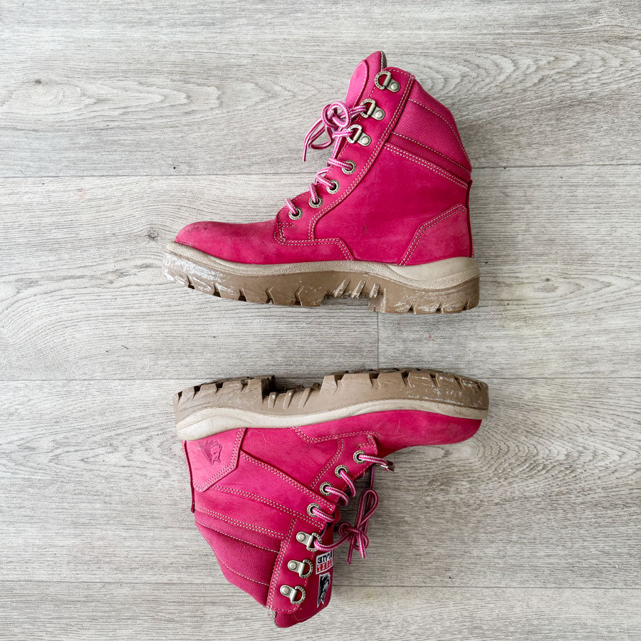 sz 8 pink steel cap work boots