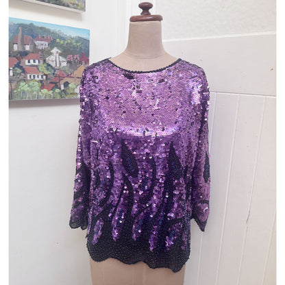 sz M vintage purple sequin top