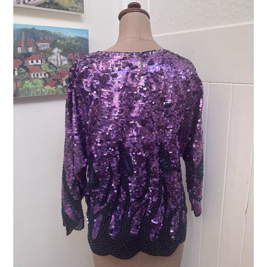 sz M vintage purple sequin top