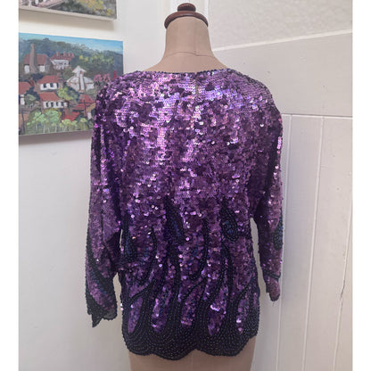 sz M vintage purple sequin top