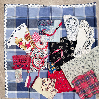Slow stitch red and blue fabric pack
