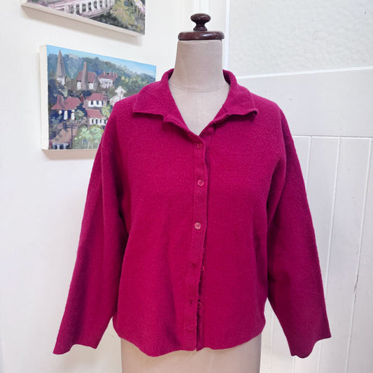Boiled wool red cardigan