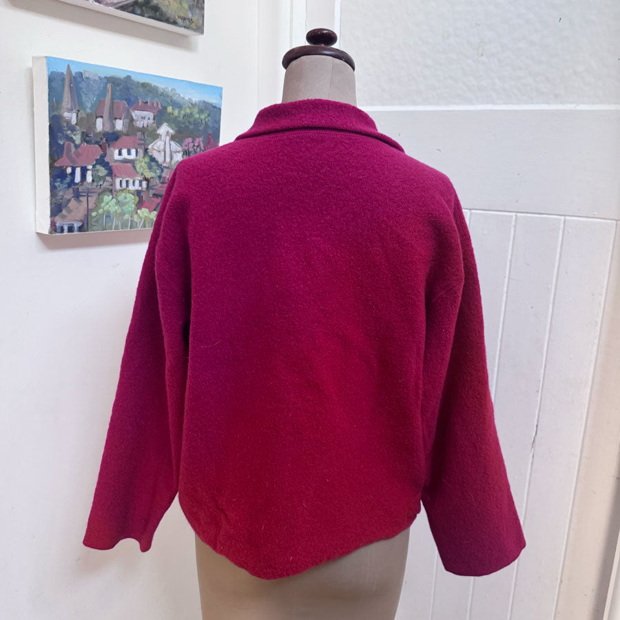 Boiled wool red cardigan