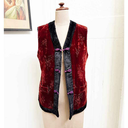 sz M chinese red velvet vest