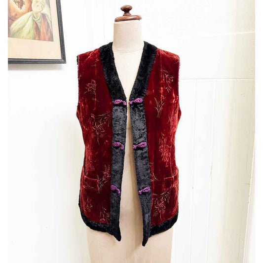 sz M chinese red velvet vest