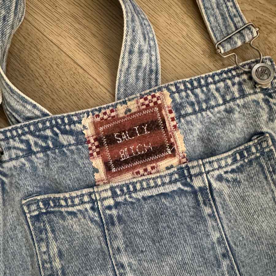 sz 12 Salty Bitch denim short overalls