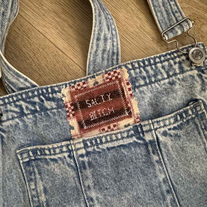 sz 12 Salty Bitch denim short overalls