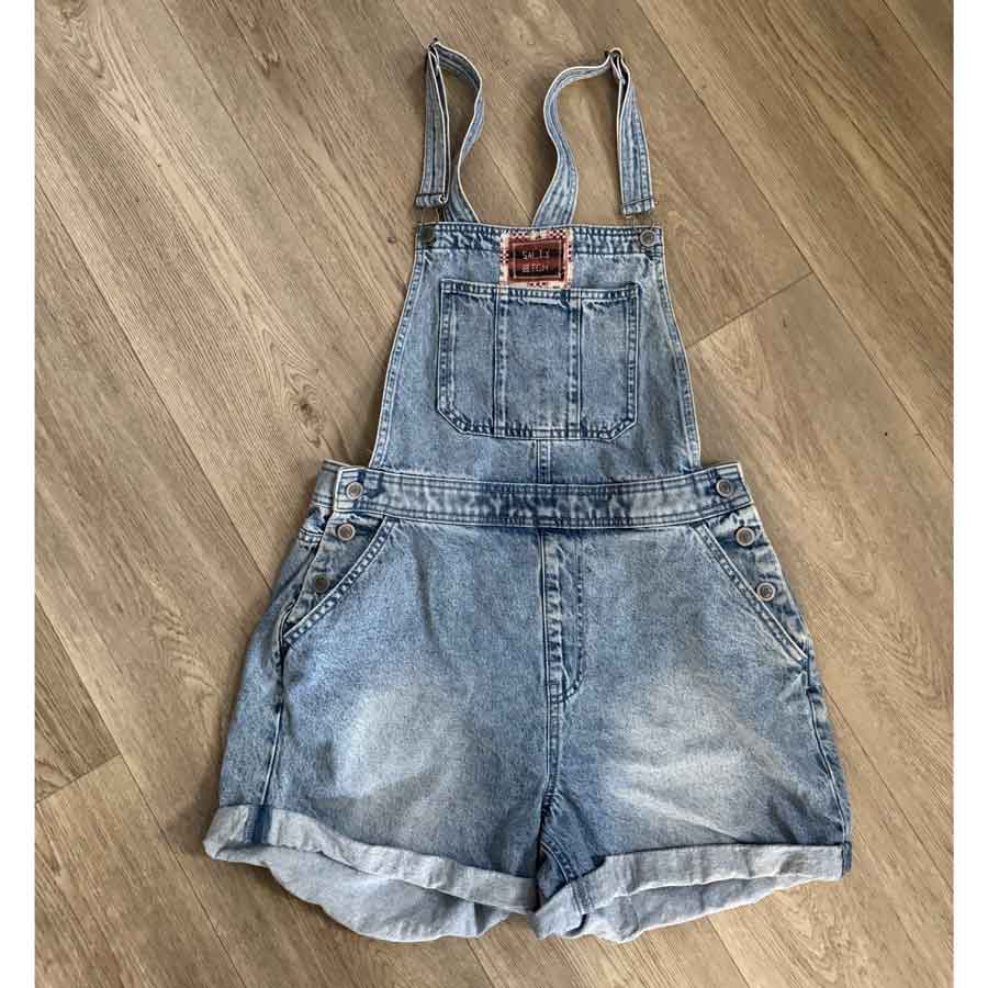 sz 12 Salty Bitch denim short overalls