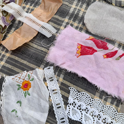 Slow stitch Scrappy linen fabric pack