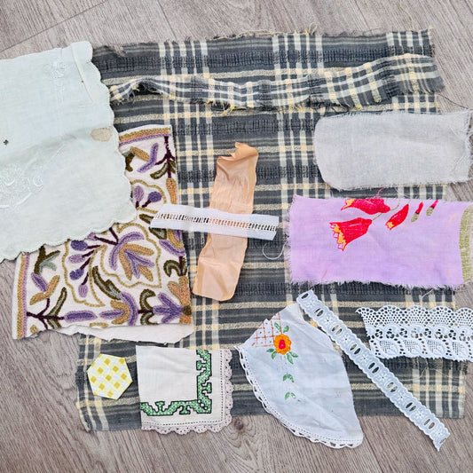 Slow stitch Scrappy linen fabric pack