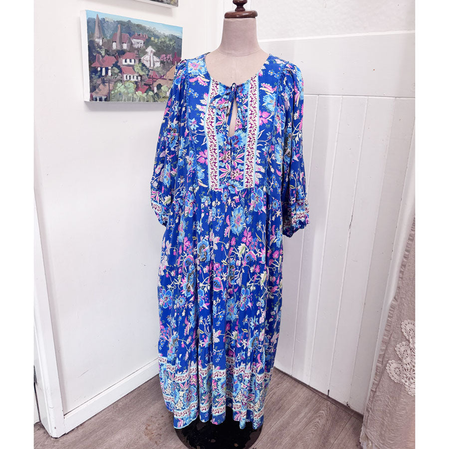 sz L-XL blue boho dress