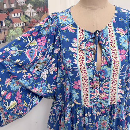 sz L-XL blue boho dress